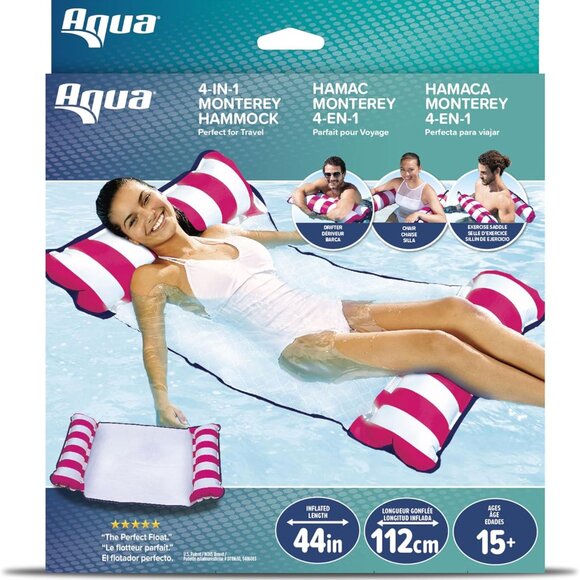 Aqua 4-in-1 Monterey Hammock Pool Float & Water Hammocks, 1-2-3-4 Multipacks – M - Picture 2 of 7